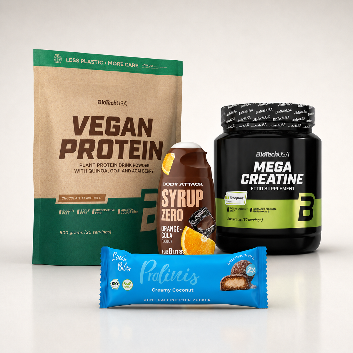 Vegan Starter Bundle – Protein, Kreatin, Bio-Pralinis & Drinks
